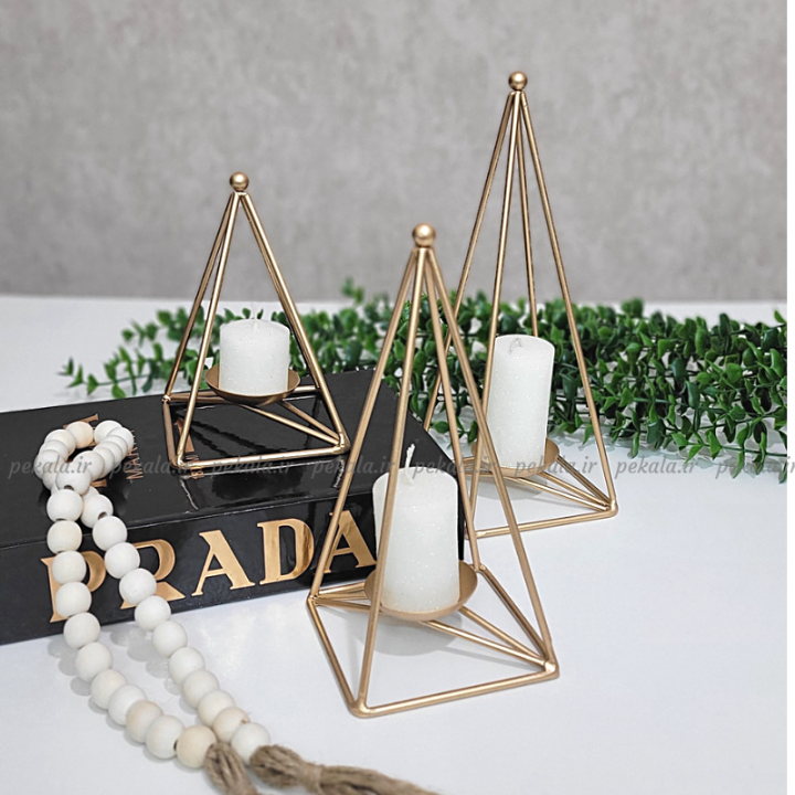 جا شمعی فلزی هرمی سه تایی