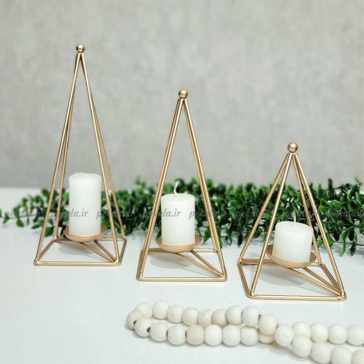 جا شمعی فلزی هرمی سه تایی