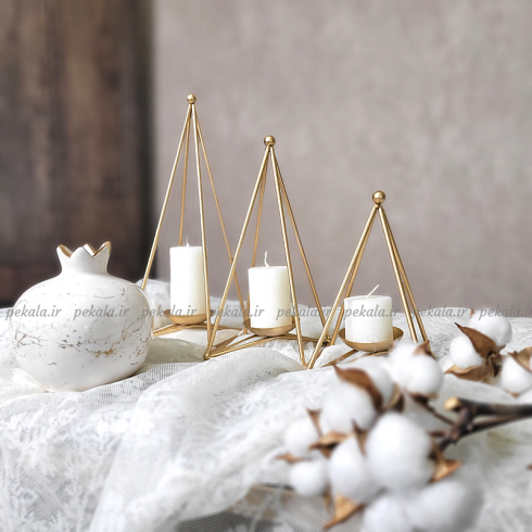 جا شمعی فلزی هرمی سه تایی