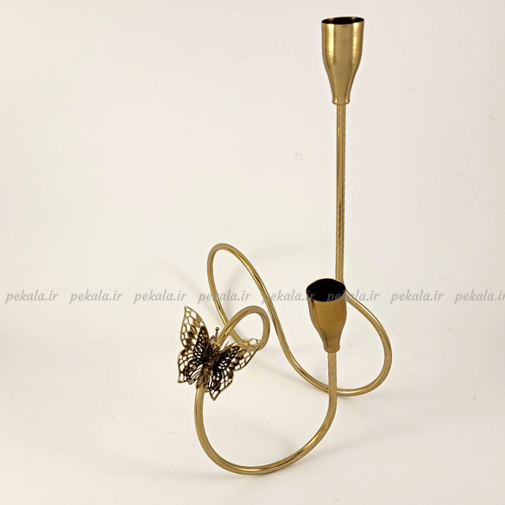 جا شمعی دوشاخه پروانه دار طلایی مات