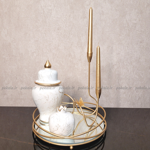 جا شمعی دوشاخه پروانه دار طلایی مات