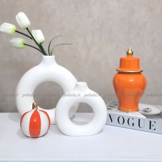 گلدان دونات سفید جفت