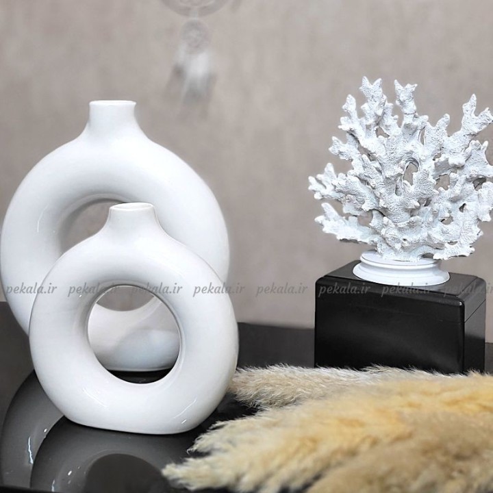 گلدان دونات سفید جفت