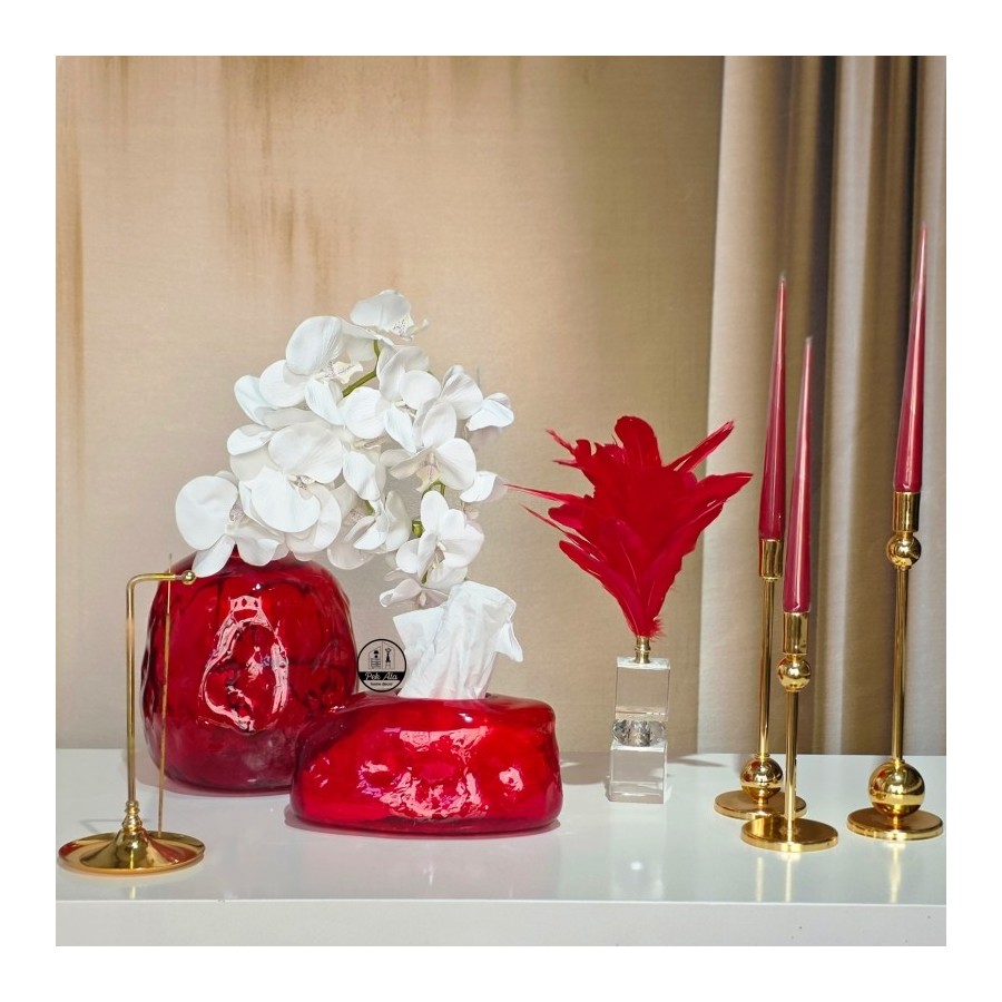 گلدان گرد و جادستمالی دفرمه قرمز