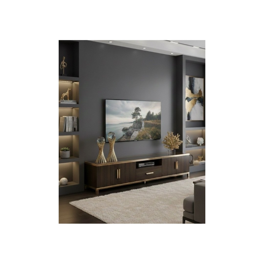 ایده چیدمان دکوری روی میز تلویزیون